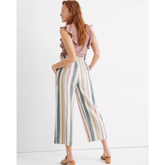Madewell Tie-Waist Huston Pull-On Striped Linen Blend Crop Pants - Picture 3 of 11